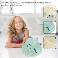 Sombrero de paja infantil con estampado de dinosaurio para verano, ideal para playa y protección solar, diseño divertido para niños y niñas, perfecto para uso familiar - details 1
