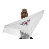 Mantón de Manila bordado de flor colores liso para niña, Manton de Flamenco para el Vestido de Feria, Sevillana o Flamenca Color Negro Rojo Blanco Rosa Azul 110cm x45cm - details 0