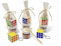 Lote de 10/15 regalos para niñas niños Nutella mini con cucharita de madera y cubo mágico de colores en bolsa de regalo lazo color champan regalos para niñas niños cumpleaños comuniones bodas regalos originales para niños - details 2