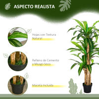 Outsunny Planta Artificial Decorativa Dracaena con Maceta Árbol Sintético de 66 Hojas para Jardín Balcón Oficina Salón Ø20x160 cm Verde - details 4
