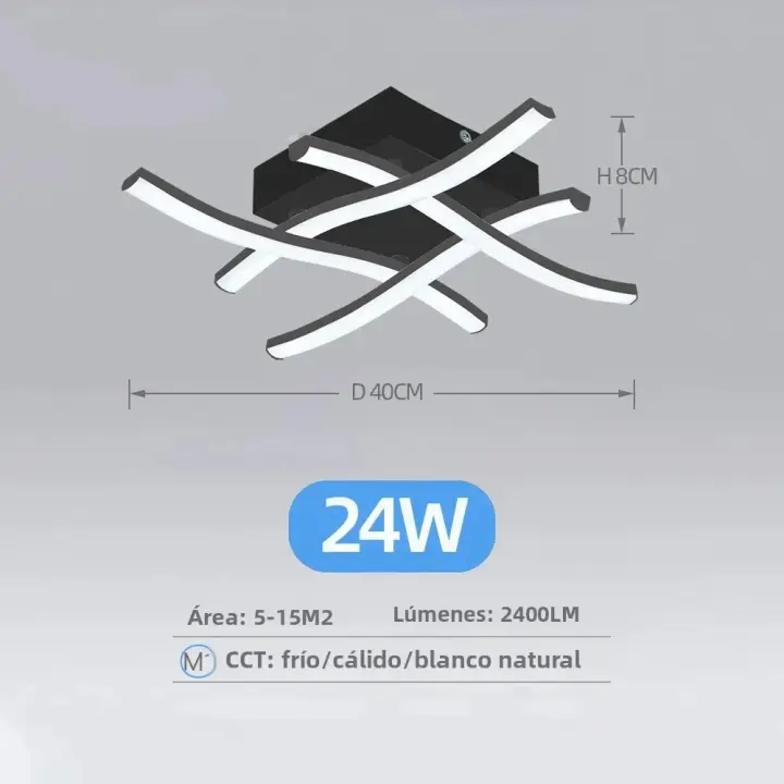 Luz De Techo LED Curva Moderna 3 Colores Variables 24W Para Sala De Estar Dormitorio Balcones Instalación Sencilla Sin Certificación - 1