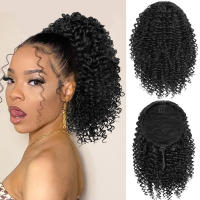 Extension De Cabello Sintético Con Cordón Curly Para Mujeres Africanas Ponytail Afro Corto Textura Kinky Color Sólido 10 Pulgadas - details 0