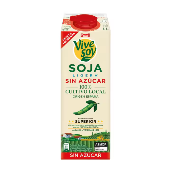Bebida de Soja Ligera Sin Azúcar 100% Cultivo Local 1L Vivesoy – Alta en Proteína y Calcio - 1