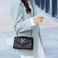 Bolso De Hombro De Lujo Negro Para Mujer De Cuero PU Con Trenzado Y Borla Bolso Bandolera Con Patrón Cuadrado Bolsa De Mano Con Cierre De Hasp - details 10