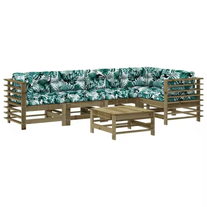 vidaXL Juego de muebles jardín 6 pzas y cojines madera pino impregnada - 1