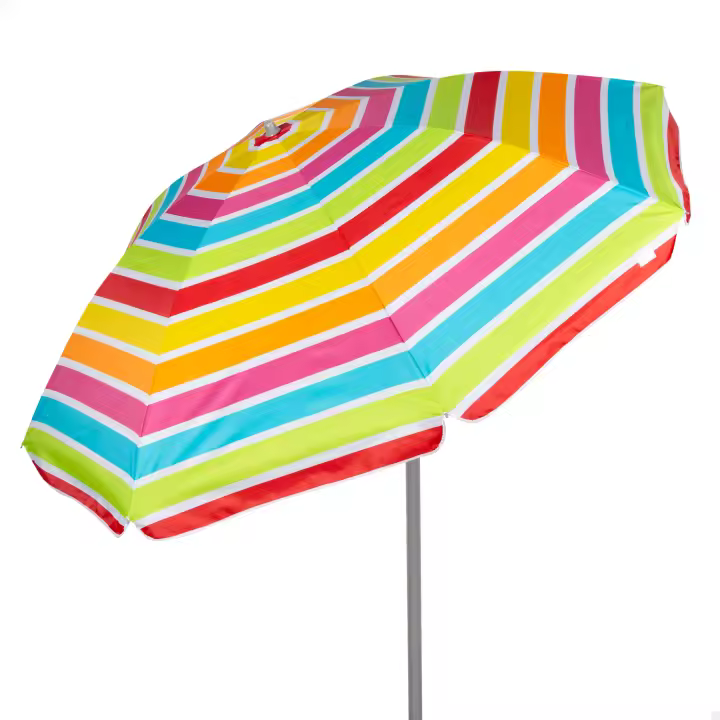 Aktive - Sombrilla playa a rayas multicolor, protección UV50, mástil acero inclinable y regulable en altura, tejido poliéster Oxford, 8 varillas, incluye funda transporte con asa, sombrillas de playa - 1