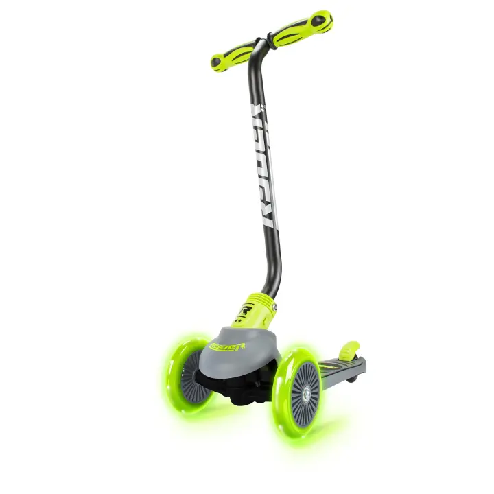 Patinete infantil de 3 Ruedas Ryder Neo Light, de color Pistacho y negro CON LUZ en las ruedas  (3401L) Scooter de base antideslizante, puños ergonómicos, freno trasero y plegable. Calidad al mejor precio. De acuerdo con la normativa CE. +3 años - 1