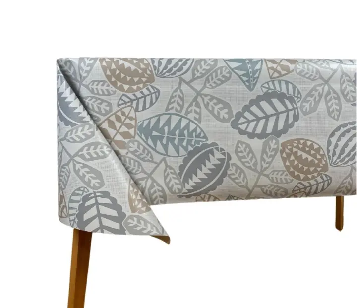 Mantel Hulehule Tex - Estampado Hojas Grises - PVC Impermeable - Mesa Rectangular - 1