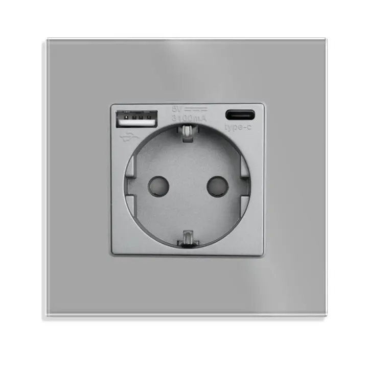 Vicyol S&D 𝗘𝗻𝗰𝗵𝘂𝗳𝗲 𝗱𝗲 𝗣𝗮𝗿𝗲𝗱 𝟮𝟱𝟬𝗩 𝟭𝟲𝗔. Toma de Corriente Empotrada. Enchufe Múltiple de una toma, USB-A, USB-C 5V 2100mA de Carga Rápida. Enchufe Europeo Interior. - 1