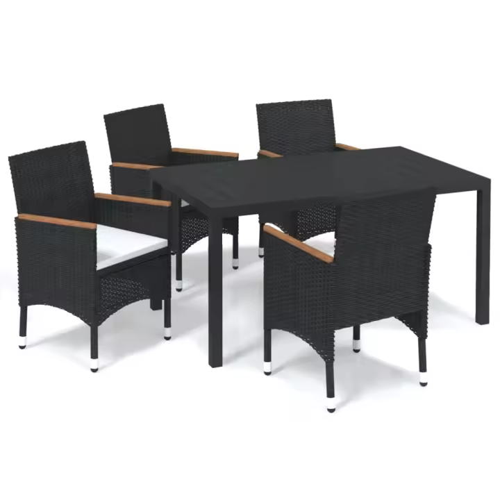 vidaXL Juego muebles jardín 5 pzas con cojines ratán sintético negro - 1