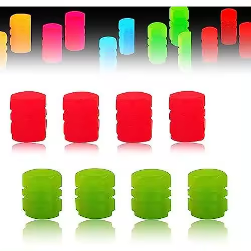 2024 nuevas tapas de válvulas, tapas de válvulas que brillan en la oscuridad, tapas de válvulas que brillan en la oscuridad, universales, se adaptan a cualquier automóvil (verde+rojo) - 1