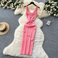 Vestido Wrap Sin Mangas De Encaje Floral REALEFT Para Mujer Elegante V-Neck Cintura Ajustada Longitud Media Pierna Vestido De Verano - details 18