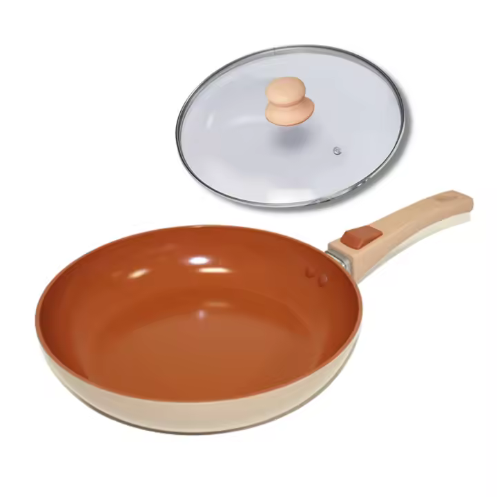 Sartén Antiadherente CLAY CORE - 24cm, Revestimiento de Terracota, Mango extraíble ergonómico, Incluye Tapa de Cristal, Sartén de Inducción, Apta para Todo Tipo de Cocina, STARLYF - 1