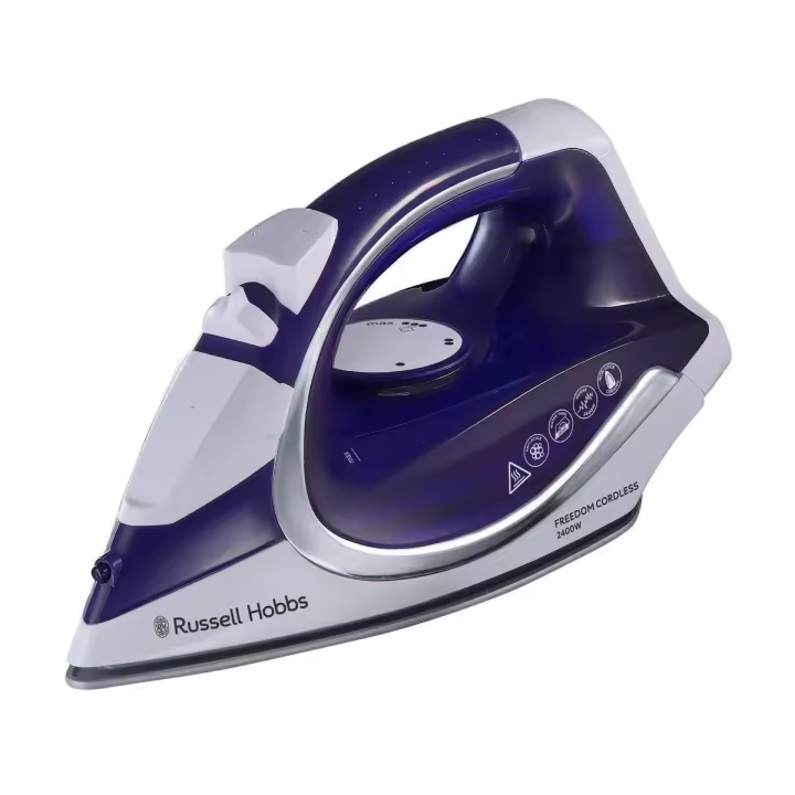 Russell Hobbs Plancha de vapor Supreme Steam Cordless morada 23300-56 - 2400W, sin cable, golpe de vapor de 135g, vapor continuo 40g/min, depósito 300 ml, suela de cerámica, antical - 1