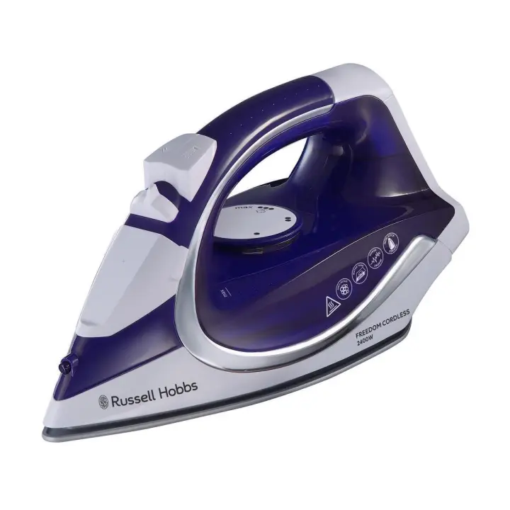 Russell Hobbs Plancha de vapor Supreme Steam Cordless morada 23300-56 - 2400W, sin cable, golpe de vapor de 135g, vapor continuo 40g/min, depósito 300 ml, suela de cerámica, antical - 1