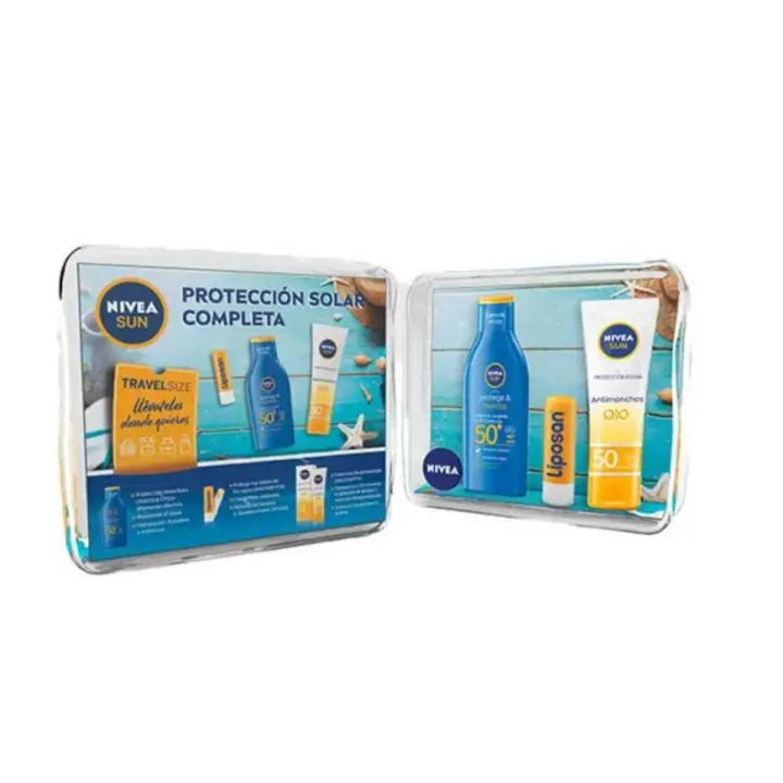 NIVEA SUN Neceser de viaje travel pack - Contiene Protector solar facial + Protector solar corporal + Protector solar labial - 1