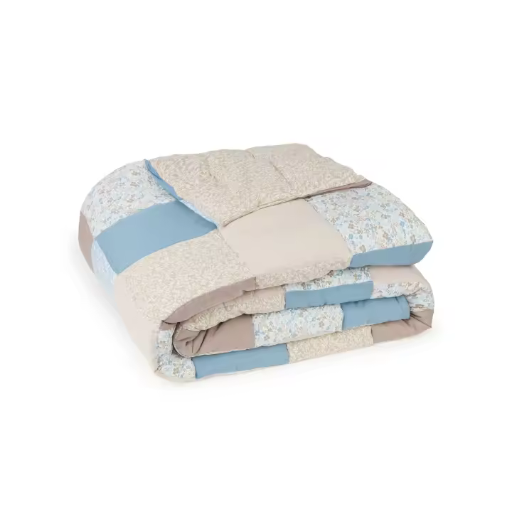 TEXTURA Edredón reversible  patchwork flores Repaticol color azul - 1