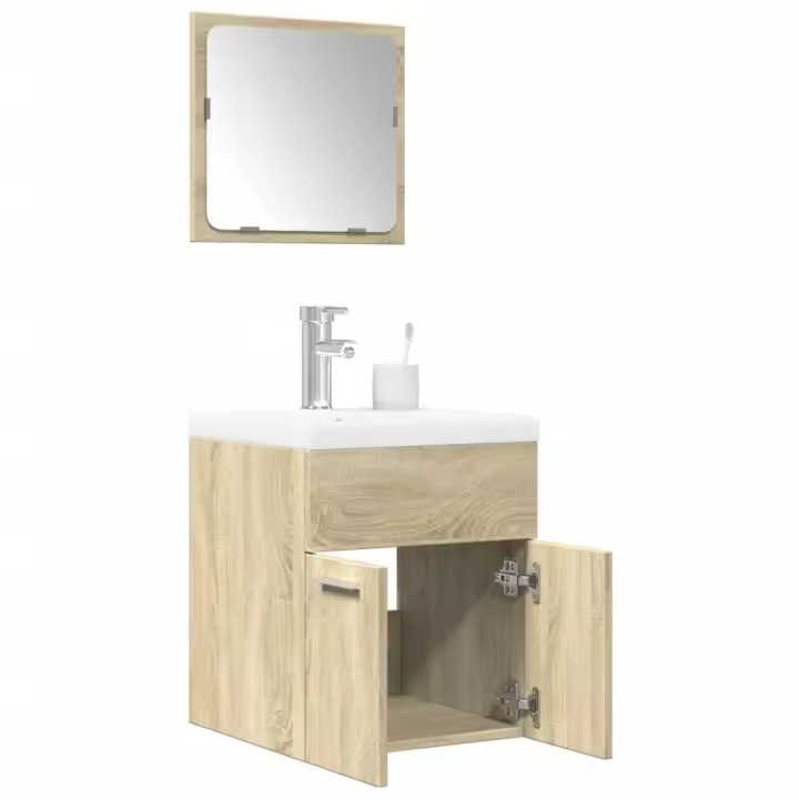 vidaXL Set muebles de baño 2 piezas madera contrachapada en color Gris hormigón/Roble Sonoma | almacenamiento funcional diseño moderno para baño dormitorio sala - 1