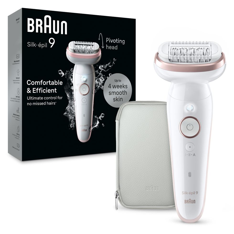 Braun Silk-épil 9 SES9-000 - Depiladora Eléctrica para Mujer con Cabezal Flexible y Mango Antideslizante, Inalámbrica, Uso en Seco y Mojado, Cabezal Ancho con 40 Pinzas MicroGrip, Cabezal de Rasurado, Mango Fino, Producto Europeo con Garantía Oficial.