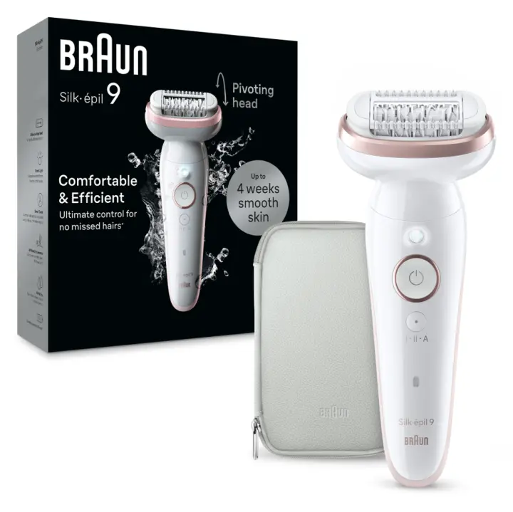 Braun Silk-épil 9 SES9-000- Depiladora mujer elétrica con cabezal flexible, mango antideslizante, control de presión para depilación fácil, inalámbrico, en seco y mojado, cabezal de rasurado, cabezal ancho con 40 pinzas MicroGrip, mango fino - 1