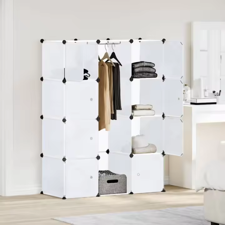vidaXl Armario modular con 9 compartimentos 109x36,5x143 cm en color Blanco/Negro y blanco | almacenamiento funcional diseño moderno para baño dormitorio sala - 1