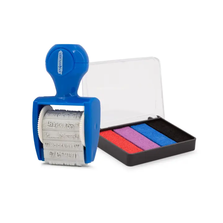 STARPLAST Sello Rotativo con Tampón Bullet 4 Colores + 12 Frases - Sello Divertido - 1
