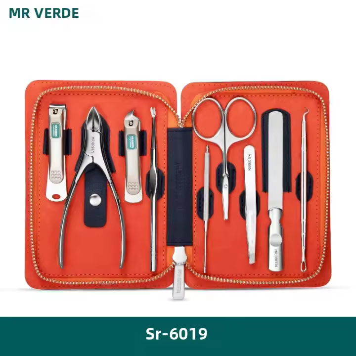 Kit De Manicura Profesional MR.GREEN 9 En 1 Con Estuche De Cuero Herramientas De Cuidado Personal Tijeras De Uñas De Acero Inoxidable - 1