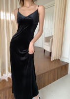 Vestido Largo Sin Mangas De Terciopelo Negro Vintage Para Mujer REALEFT Otoño Invierno Estilo Vintage Cuello En V Ajuste Suave - details 9