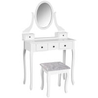 HOMCOM Tocador + Taburete y Espejo Mesa Maquillaje 5 Cajones Blanco Mesa MDF (Blanco) - details 0