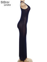 Vestido Maxi Malla Transparente Sisterlinda Para Mujer Verano Sin Mangas Elegante Y Ajustado Para Fiesta De Vacaciones Ropa De Mujer - details 3