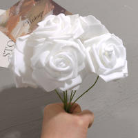 50pcs Flores De Rosa Artificial En Blanco Con Tallo Para DIY Bouquet Decoración De Boda Fiesta Scrapbook Suministros - details 6