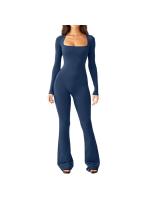 Traje De Yoga Para Mujer Con Manga Larga Cintura Ajustable Levantador De Caderas Neck Square Pierna Ancha Elástico Alto Jumpsuit Sin Costuras Material Poliéster - details 2