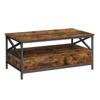 Mesa de centro con 2 cajones, estante abierto de almacenamiento y estructura de acero, 100x55x45 cm, color nogal y negro - details 0