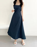 Vestido Largo De Hombros Sin Mangas Estilo Francés Vintage Para Mujer REALEFT Verano 2025 Vestido A-Line Recto Casual De Cuello Cuadrado Midi Zipper - details 15