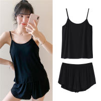 Conjunto De Pijamas Para Mujer En Seda De Hielo De Color Sólido Camisole Y Shorts De Satén Corte Bajo Cómodo Casual Verano Suave Y Suave - details 1