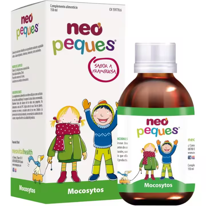 NEO PEQUES | Jarabe Infantil Mocos y tos | 150 ml | Facilita la Expulsión de Mocos y Reduce la Tos | A Base de Extractos de Plantas Naturales y Oligoelementos | Sabor Frambuesa - 1