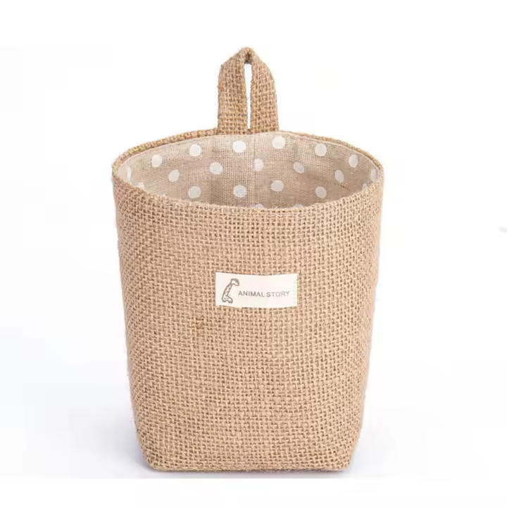 Bolsa De Almacenamiento En Pared Estilo Nórdico Pequeña Cesta Colgante Para Artículos Variados Organizador De Cosméticos Y Juguetes En Algodón Y Lino - 1