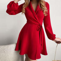 Vestido De Mujer Verano Elegante Con Estampado Largo Cuello V Encaje Casual Vestidos De Cintura Ajustada Moda Europea Y Estadounidense - details 4