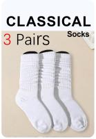 3 Pares De Calcetines De Pileta Para Mujer Calcetines De Color Sólido Blanco Comodidad Transpirabilidad Medio Longitud Moda Versátil - details 0