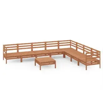 VIDAXL 3083112 conjunto mobiliario de 9 piezas para jardín fabricadas en madera de pino maciza con acabado marrón miel vida xl - 1