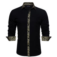 Camisa De Seda Barry Wang Para Hombres Cuello En V Manga Larga Estilo Slim Fit Colores Blancos Y Negros Top Casual Transpirable - details 12