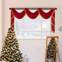 Valance Festivo De Navidad Rojo De Terciopelo Suave Con Caída Rod Pocket Para Decoración Del Hogar Y Cocina Uso Moderno Y Lujo - details 4