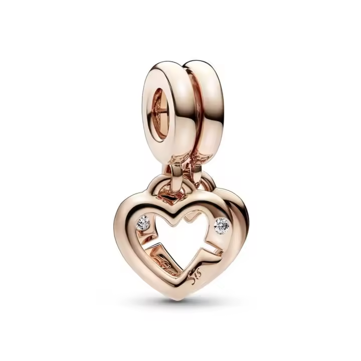 PANDORA Charm Colgante Divisible Oro Rosa 14k Corazones Hermanas Joyería Infantil - 1