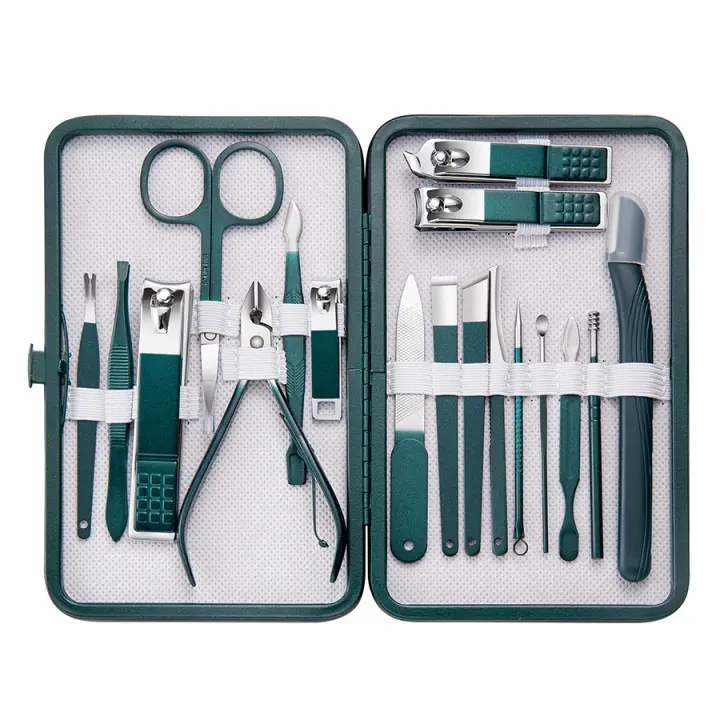 Set De Manicura Profesional Para Hombre Y Mujer Con 7-18 Piezas Herramientas De Cuidado De Uñas De Acero Inoxidable En Estuche De Viaje De Cuero - 1