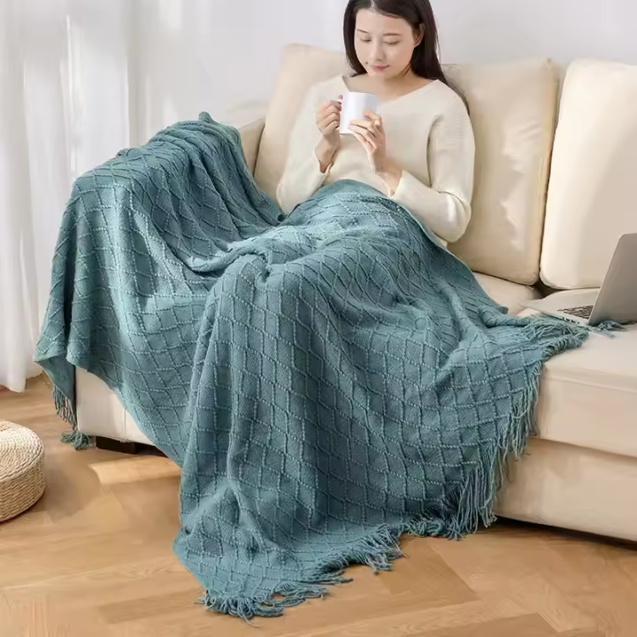Manta de Punto Estilo Crema, Chal, Oficina, Funda, Sofá, Aire Acondicionado - 1