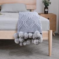 Manta de DOT de chenilla a Cuadros con pompones-Manta de Cama suave y Cálida Sofá (130x160cm)-Gris - details 2