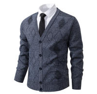 Chaqueta De Punto Para Hombre Con Cuello V Y Patoleta Clásica De Invierno Prenda Exterior De Poliéster Para Otoño Y Invierno - details 3