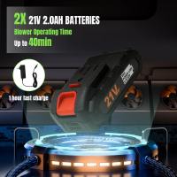 Soplador de hojas inalámbrico inalámbrico de 21 V con 2 baterías y cargador, modo de 2 velocidades, soplador de hojas ligero de 2.0 Ah para el cuidado del césped, patio, hojas sopladoras - details 2