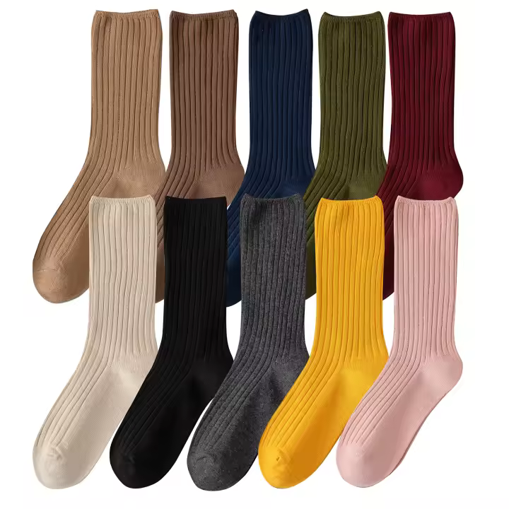 10Pares De Calcetines Largos De Algodón Para Mujer Estilo Retro Otoño Invierno Color Sólido Negro Rosa Para Estudiantes Y Jóvenes - 1