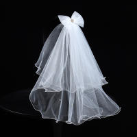 Velo De Novia Blanca Con Estilo Clásico Dos Capas De Tela Con Diamantes Largo Del Brazo Y Lazo Para Mujeres Vestido De Novia - details 0